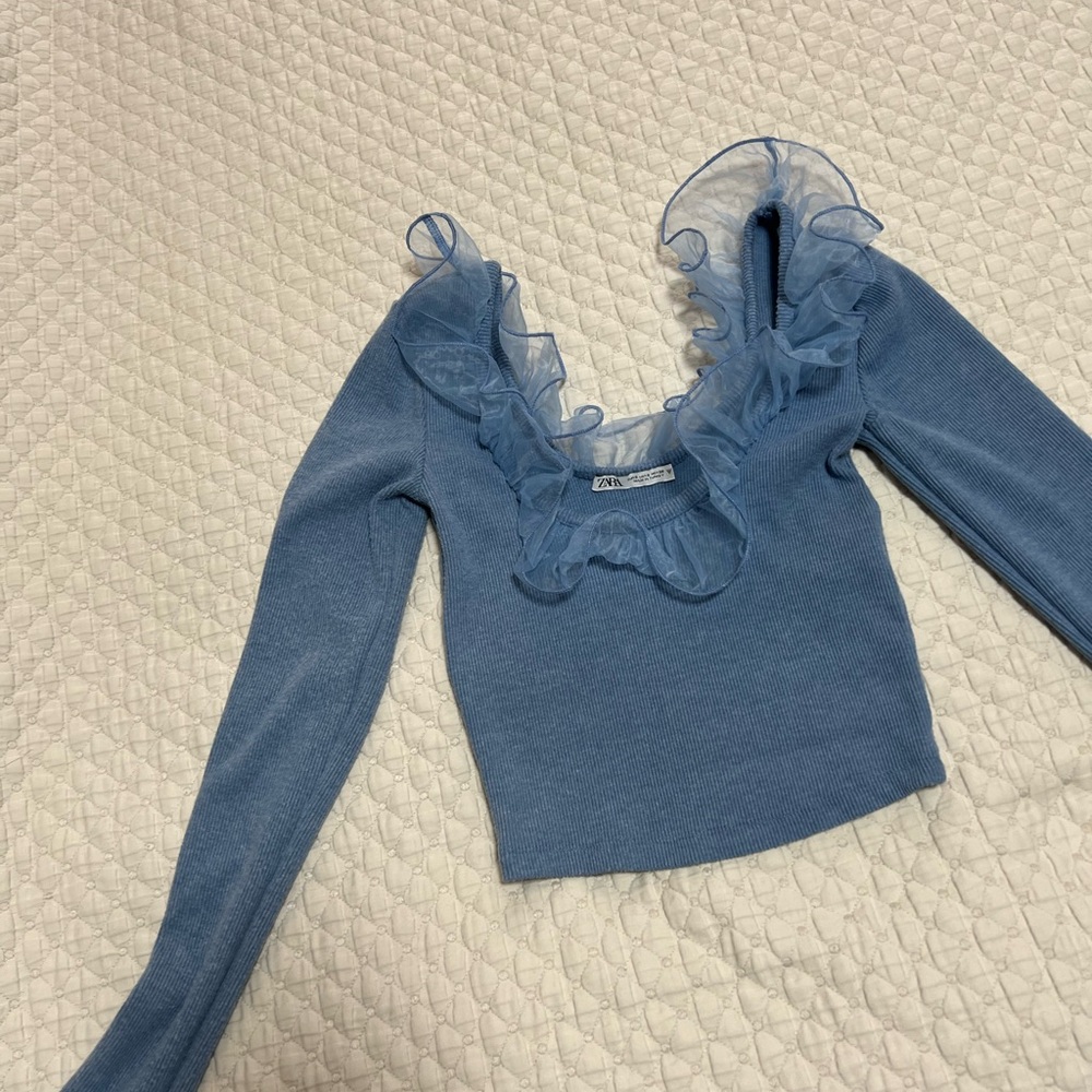 Zara organza ruffle neckline